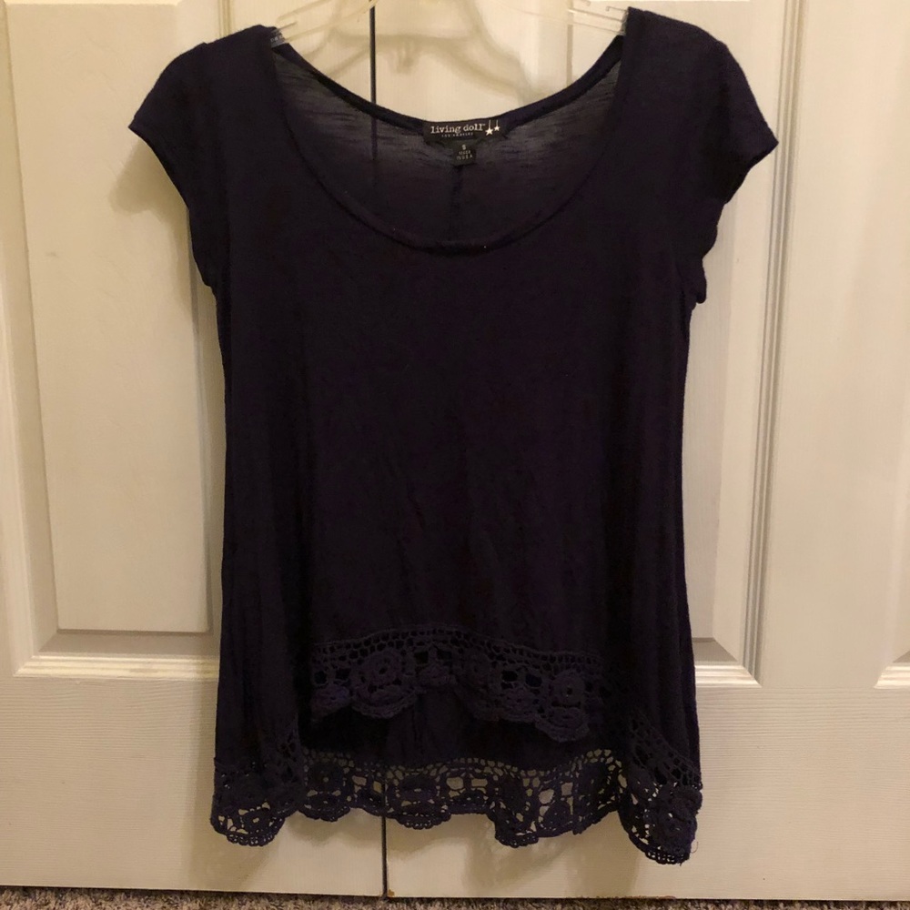 blue scoop neck blouse